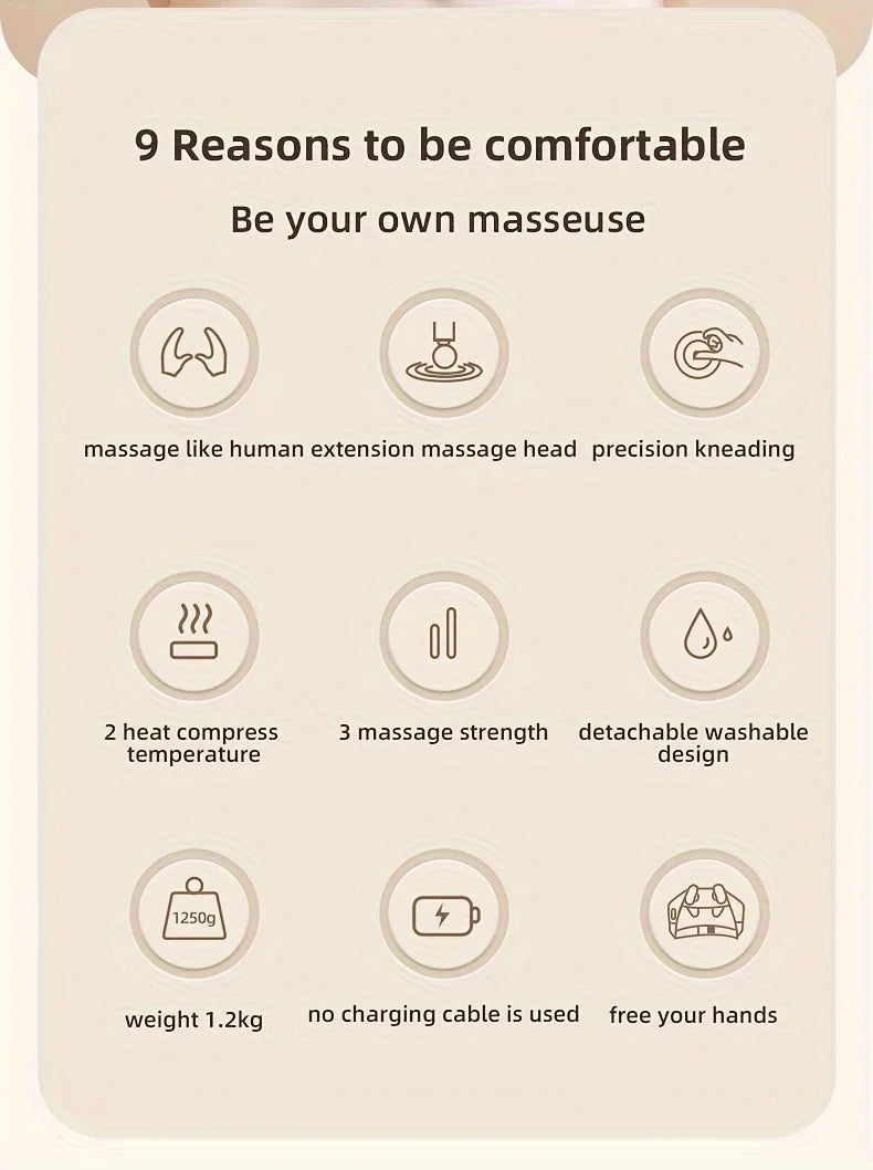 Shoulder and neck massager, capable of deep hot compress, finger pressure wireless massage shawl, electric kneading massager