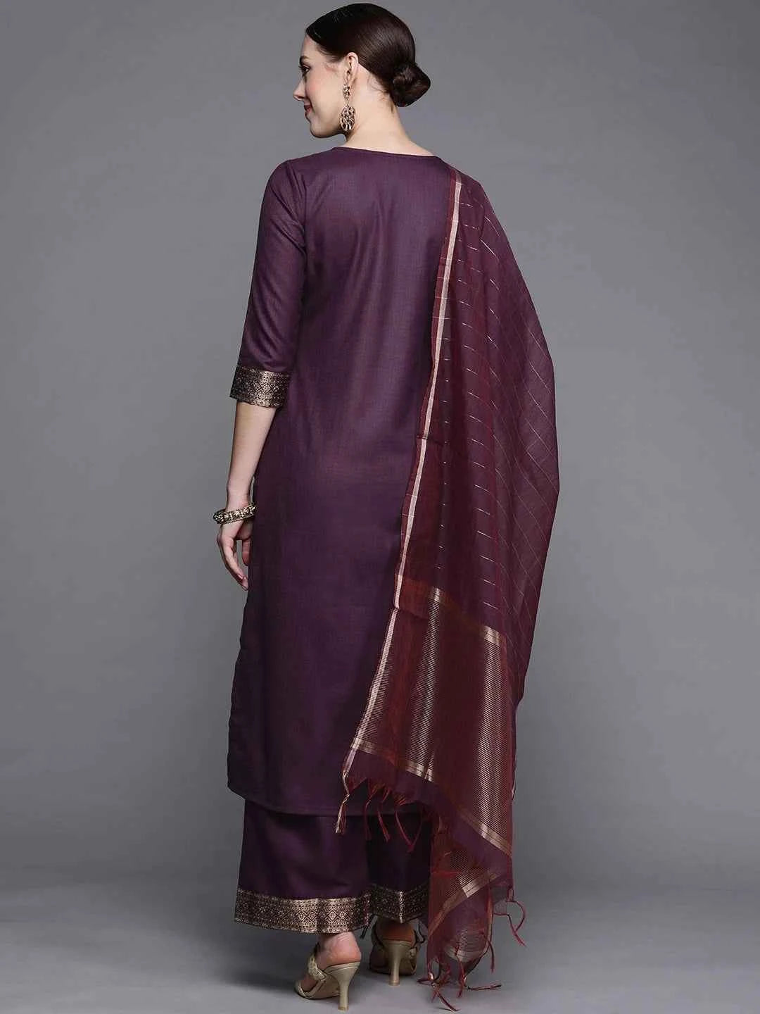 Traditional Indian Clothing 3-piece Jacquard Set And A Medium Length Cotton Blend Set In Purple Indian Saree Indian Sari