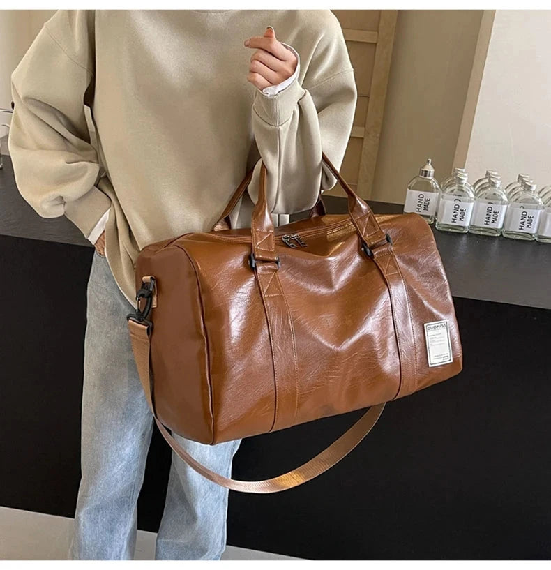 PU Travel Duffel Bag Waterproof Luggage Handbag with Shoes Pocket Weekender Overnight Daypack Dry Wet Sports Shoulder Tote Pack