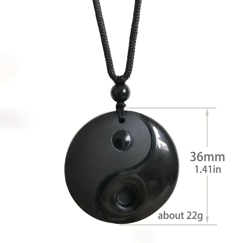 1pc Obsidian Yin Yang Tai Chi Pendant Necklace For Men