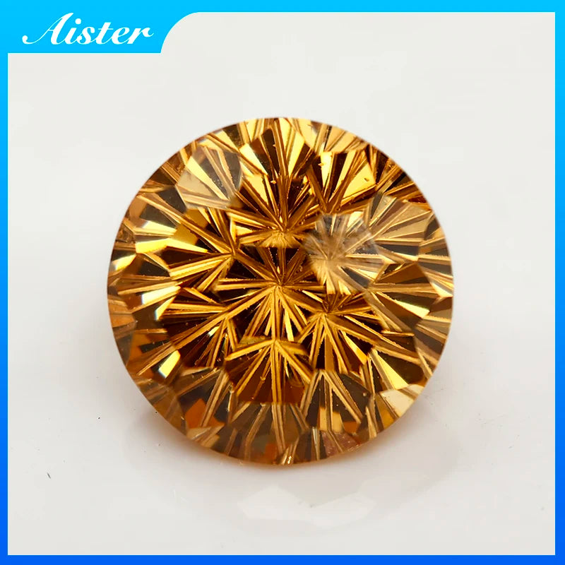 New Champagne 5.0-12.0mm Round Pyrotechnic Cut Cubic Zirconia Stones Loose Gemstone for Jewelry Making - AMULET RING STORE