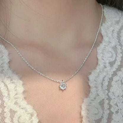 925 Sterling Silver Necklace Zircon Pendant Sparkling Necklace Clavicle Chain Women's Party Jewelry Gift