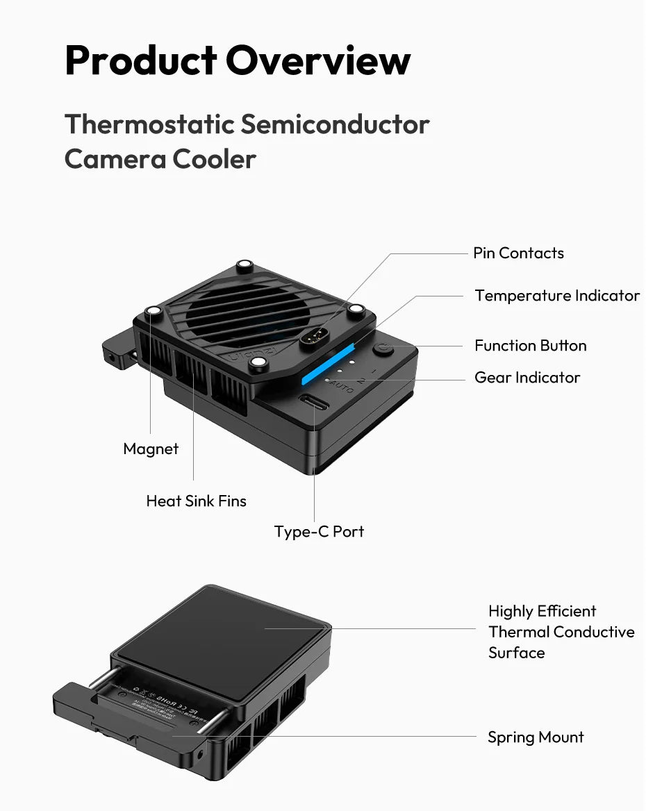 Ulanzi CU01 Thermostatic Semiconductor Camera Cooler Camera Cooling Fan Radiator 4K Recording Kit Heat Sink for Sony Canon Nikon