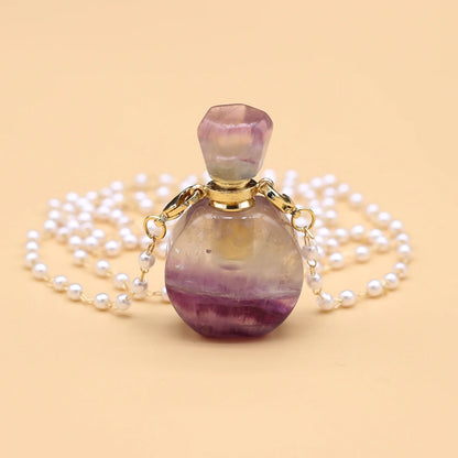 Natural Amethysts Perfume Bottle Pendant Necklace Pearl Chains Essential Oil Diffuser Agates Pendant Necklace For Women Jewerly - AMULET RING STORE