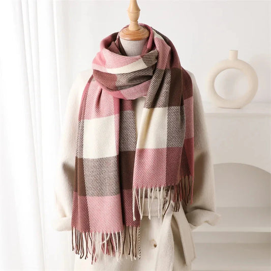 Plaid Imitation Cashmere Blanket Winter Women Scarf Designer Thick Warm Pashmina Shawl Wraps Tassel Poncho Stoles Echarpe Unisex