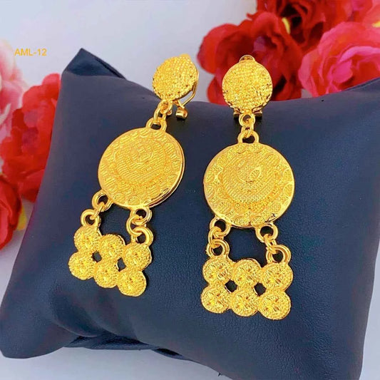 Bridal Indian Necklace Sets 24K Gold Plated Long Pendant For Women Nigeria African Dubai Wedding Earring Jewelry Set Party Gift