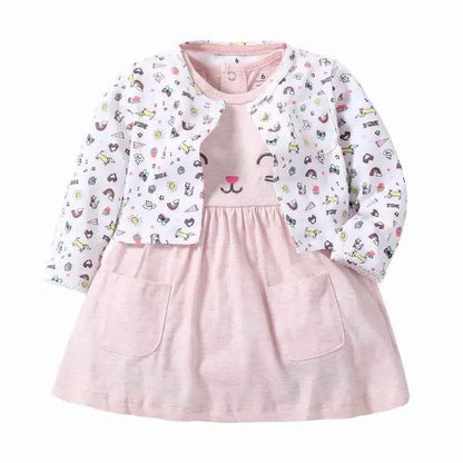 Infant Baby Girls Bodysuit Dress Cotton Floral Baby Girls Long-Sleeved Coat+Short SLeeve Dress 2Pieces Baby Girls Clothes sets