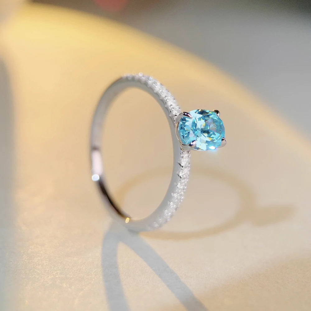 Genuine S925 Silver Ring for Women 1 Carat Oval CZ Green or Blue Center & Round Accents Engagement Wedding Anniversary Jewelry