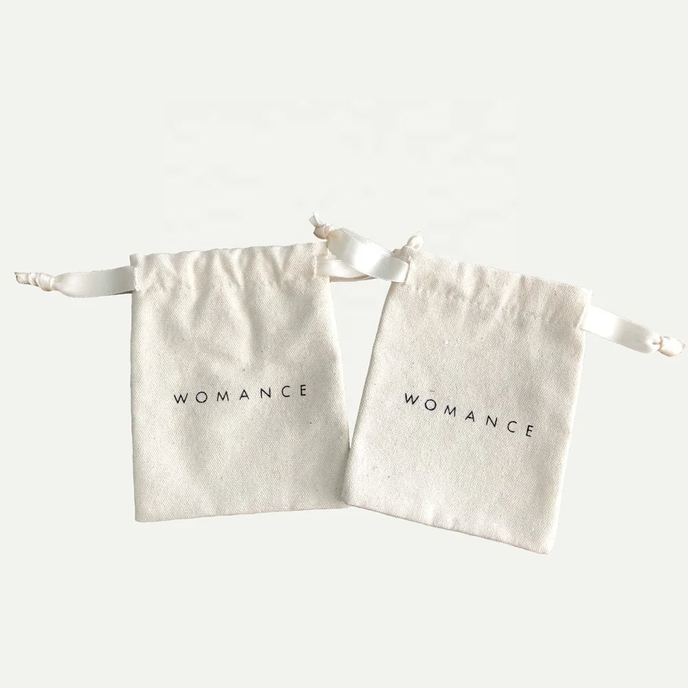 Custom Logo Printed Drawstring Canvas Bag Gift Jewelry Packaging Organic Cotton Canvas Pouch - AMULET RING STORE