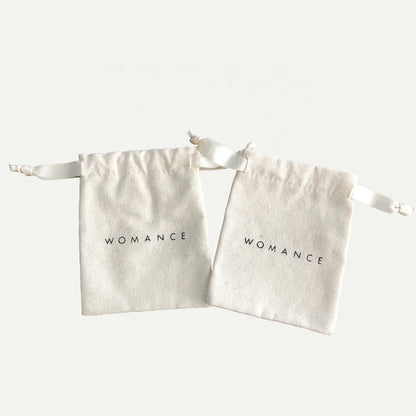 Custom Logo Printed Drawstring Canvas Bag Gift Jewelry Packaging Organic Cotton Canvas Pouch - AMULET RING STORE