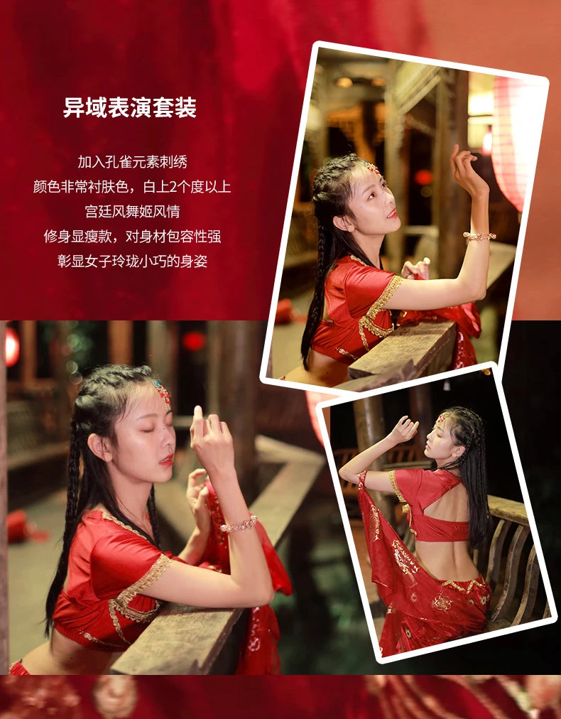 2025 summer new Indian traditional clothing Indian dance costumes improved saree women sexy Indian sequins belly dance dress a6