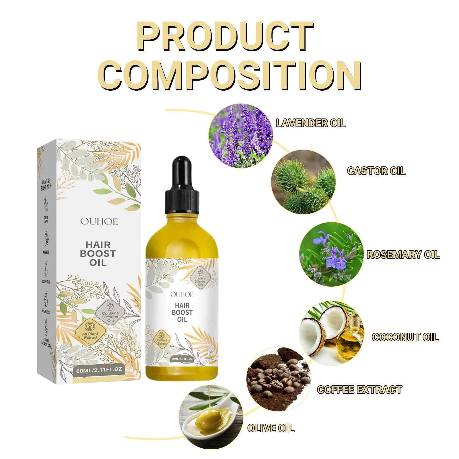 OUHOE Hair Boost Oil Dense Hair 2.11fl.oz (60ml) Makes Hair Thicker Healthier Promoting Hair Regeneration Caring Essential Oils