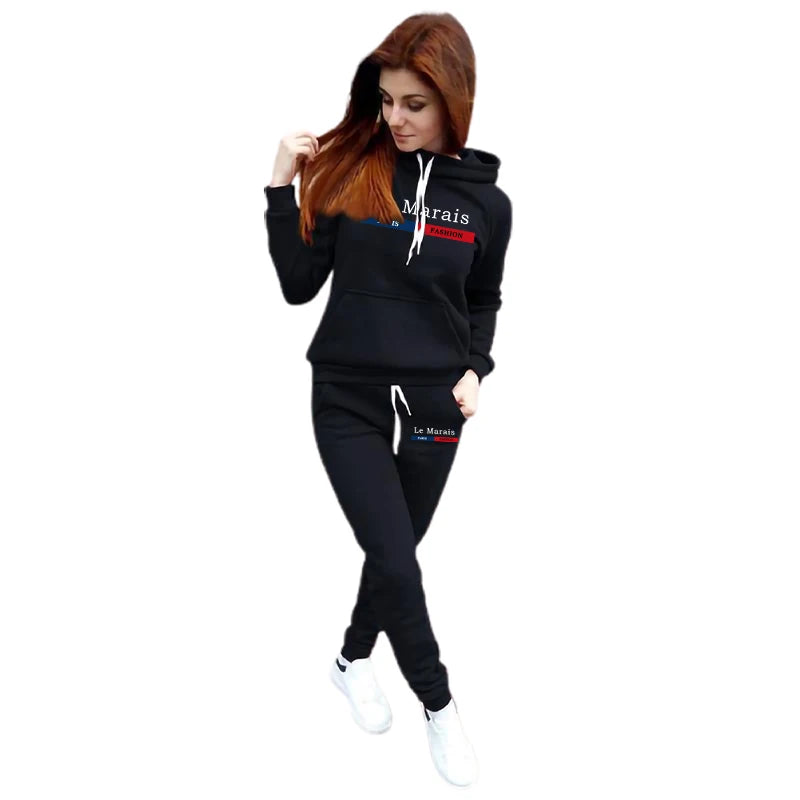 Hot Sales Womens Outfits Printing Casual Hooded Sweatshirt Suits Daily Fitness Sports Jogging Womens Pants Set Fashion Clothing