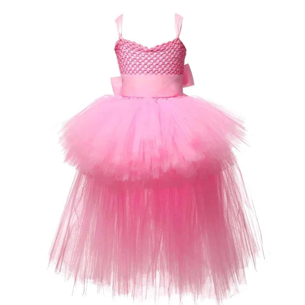 Girls Pink Black Tutu Dress V-neck Train Girl Evening Birthday Party Tulle Dresses Girl Ball Gown Dress Kids Halloween Costumes