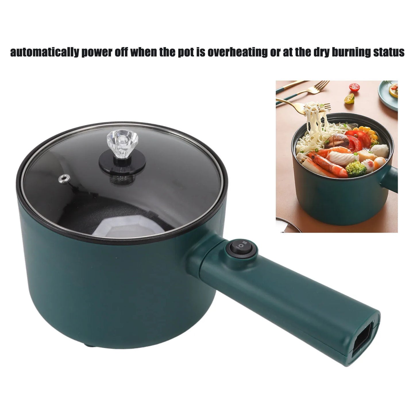 Electric Cooking Pot Electric Hot Pot Long Handle Multi Function Nonstick Coating 1.8L Capacity for Home - AMULET RING STORE