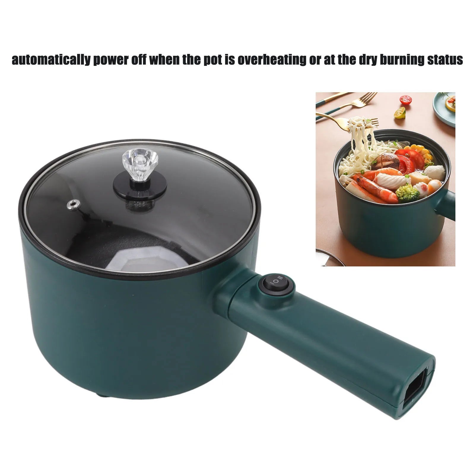 Electric Cooking Pot Electric Hot Pot Long Handle Multi Function Nonstick Coating 1.8L Capacity for Home - AMULET RING STORE