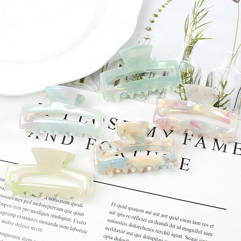 Mini Women's Hair Clips Colorful Geometric Hollow Crab Claw Clip Acetate Leopard Print Fashion Girls Hairpin Hair Accessories - AMULET RING STORE