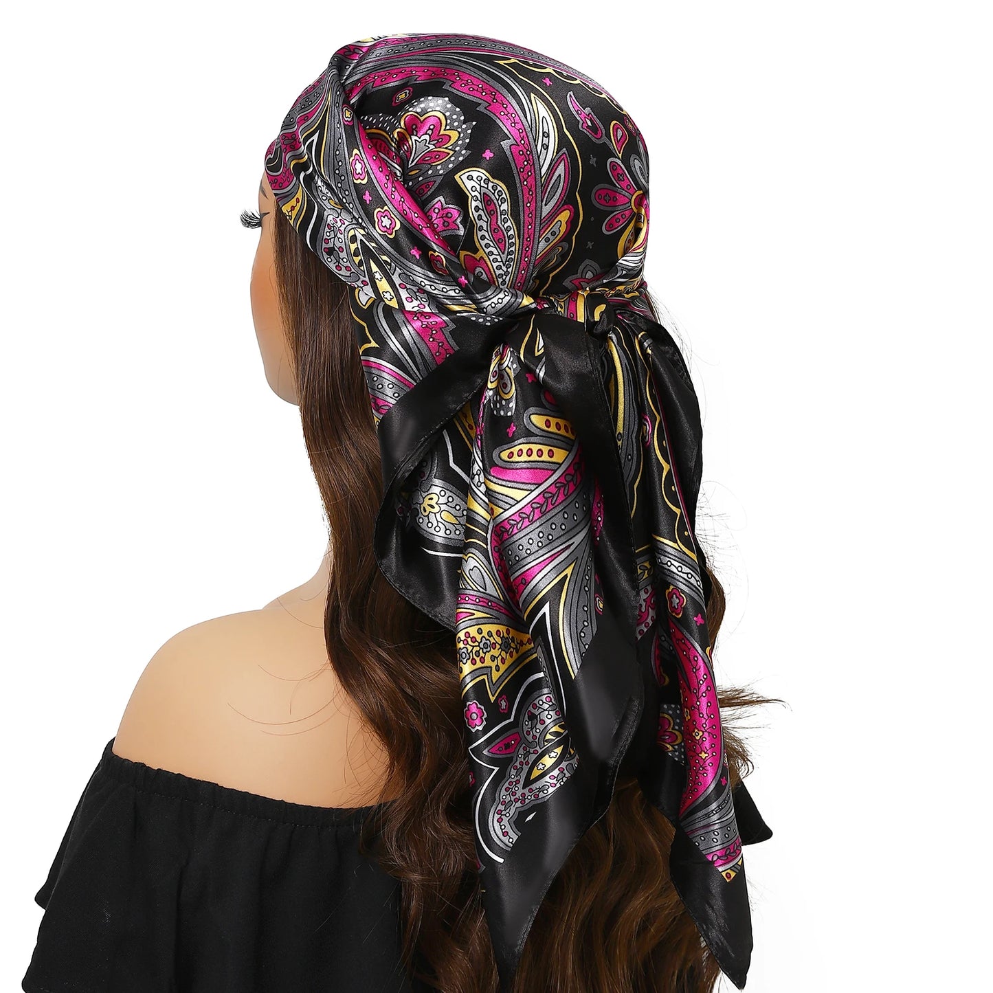 Head Scarf Women Luxury Brand Square 90*90cm Silk Foulard Satin Bandana Cheveux Soft Neckerchief Hijab Hair Scarves For Ladies - AMULET RING STORE