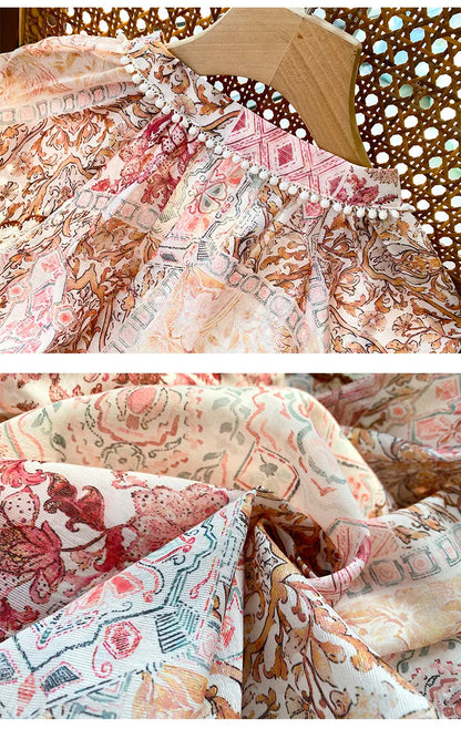 Boho Flrench Chic Floral Blouse Shirt Printed Summer Loose Lace Hollow Out Sexy Ladies Vocation Women Long Sleeve Top Shirts New