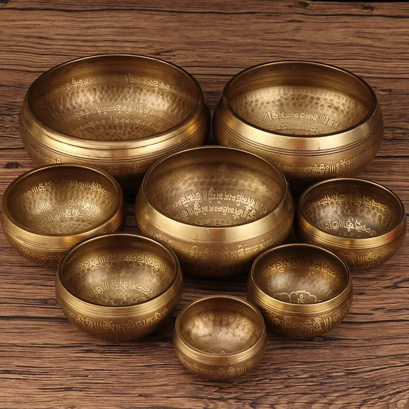 Tibetan Singing Bowl Buddhist Meditation Massage Yoga Chakra Nepal Singing Bowls Sound Healing Instruments with Accessories Gift - AMULET RING STORE