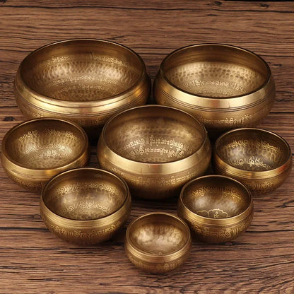 Tibetan Singing Bowl Buddhist Meditation Massage Yoga Chakra Nepal Singing Bowls Sound Healing Instruments with Accessories Gift - AMULET RING STORE