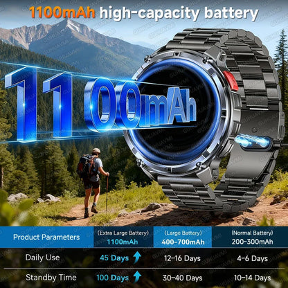 New Military T-Rex3 Ultra 1100mAh Battery Smart Watch 5 ATM Waterproof 1.7"AOD Compass GPS Sports tracker Outdoors Smartwatches