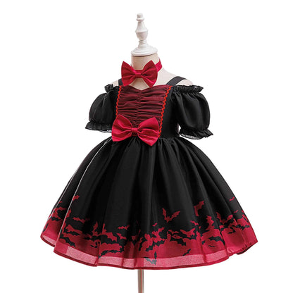 Girl Halloween costume 4-8 Yrs Halloween Theme Party Dresses Skeleton Bat Pumpkin Print Frocks Luxury Fluffy Kids Elegant Gown