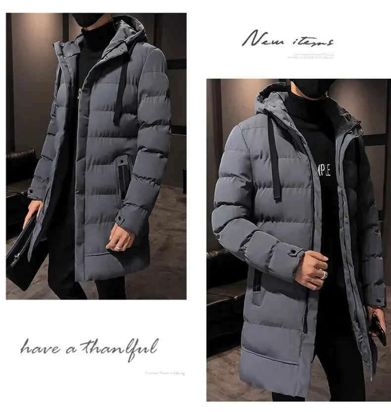 Thicken Warm Men Long Parka Fashion Brand Casual Winter Windbreaker Jacket with Hood Coats Fashion Clothing for Men All-match