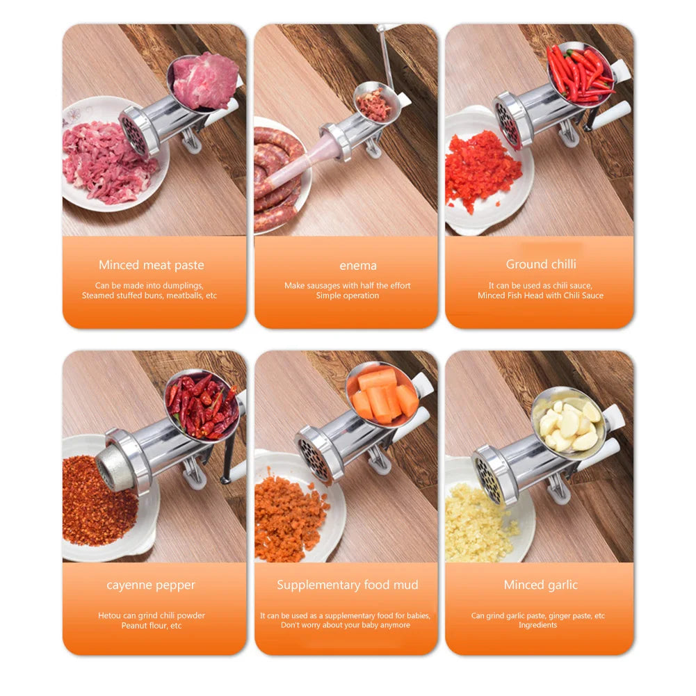 Manual Meat Grinder Aluminum Powerful Home Sausage Stuffer Filler Hand Crank Mincer Vegetable Chopper Pepper Kitchen Supplies - AMULET RING STORE