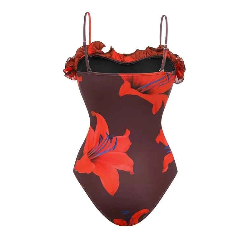 Women Sexy Bikini Set Swimsuit Lily Contrast Print Fabric Patchwork Skirt Push Up Swimsuit Biquini Bodysuit Bathing Suits
