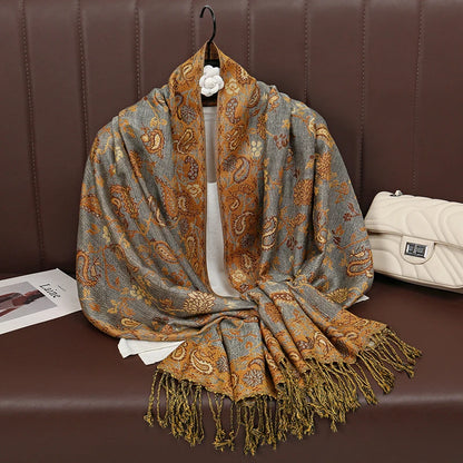 Fashion Autumn Colorful Cashmere Scarf Shawl for Women Pashmina Floral Wrap Female Thick Blanket Soft Bufanda Kerchief