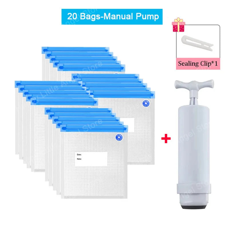 Reusable vacuum food storage bag zipper bag set USB electric pump vacuum sealing bag and manual pump vacuum bag - AMULET RING STORE
