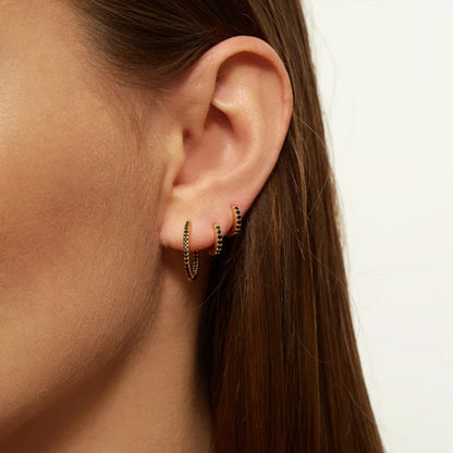 925 Sterling Silver Needle Fashion Round Pendant Small Earrings Luxury Gold Hoop Earrings for Women Premium Black Jewelry Gifts - AMULET RING STORE