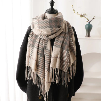 Warm Cashmere Blanket Women Travel Winter Scarf Fashion Plaid Pashmina Thick Shawl Wraps With Tassel Casual Bufanda Poncho New - AMULET RING STORE