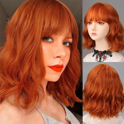 Red wine color synthetic wig with long curly hair, full head of wig, party, daily use, high-temperature hair wig - AMULET RING STORE