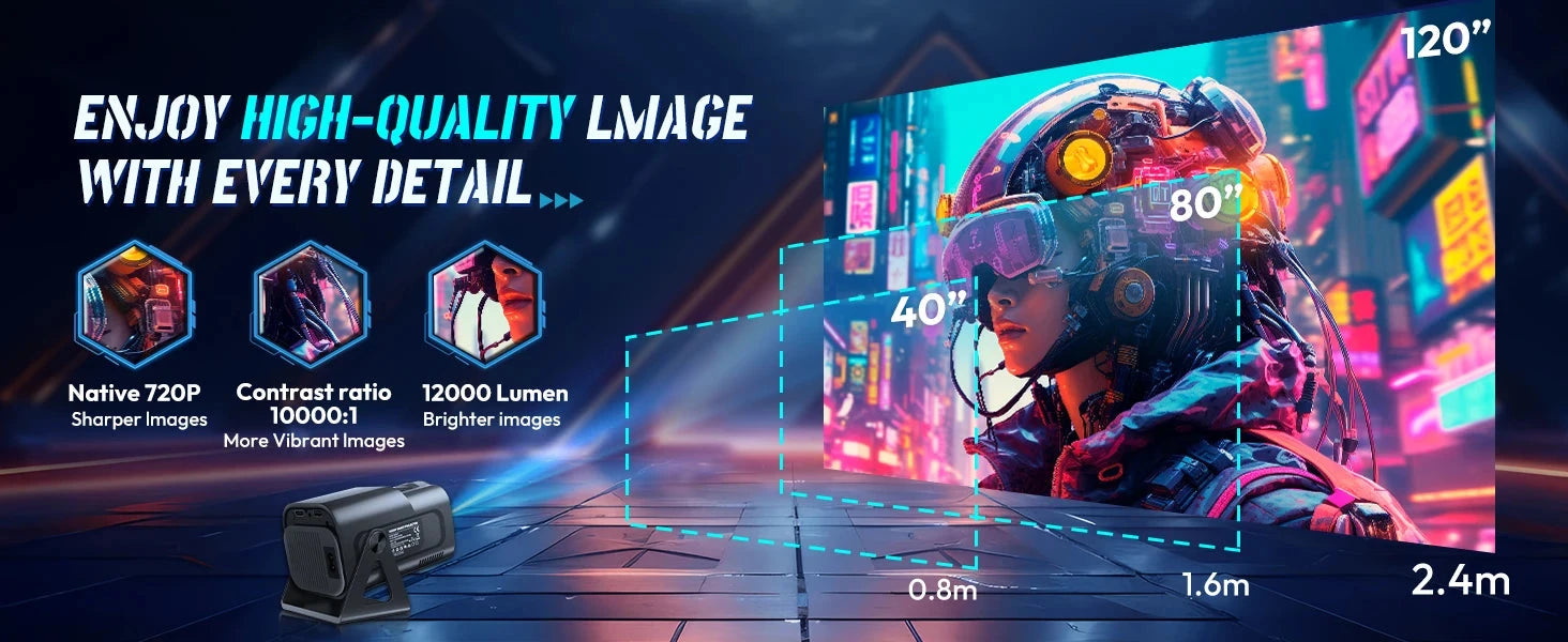 XGODY 12000LM Native 720P Portable Smart Projector Auto Keystone WIFI 6 Home Theater 4K Supported