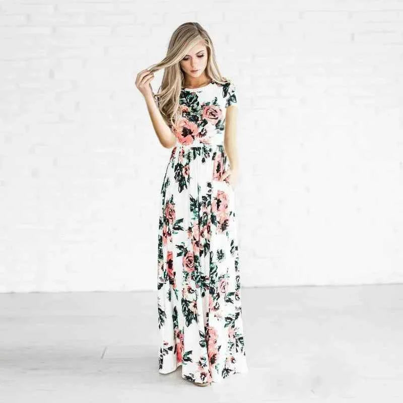 Women Summer Floral Print Maxi  2025 Loose White Boho Beach Dress Women Vintage Evening Party Long Dress Vestidos Female Robe