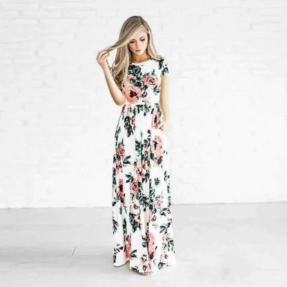 Women Summer Floral Print Maxi  2025 Loose White Boho Beach Dress Women Vintage Evening Party Long Dress Vestidos Female Robe