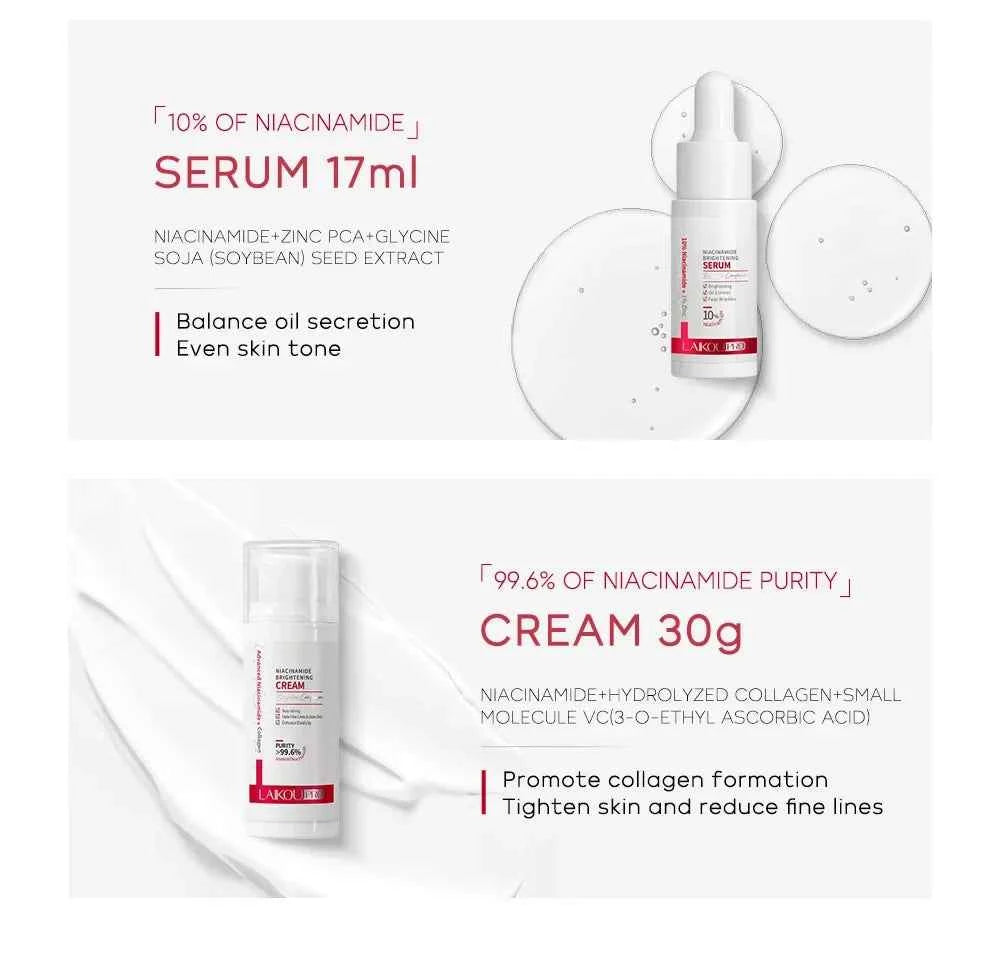 Niacinamide Skin Care Set Oil Control Anti-Wrinkle Aging Fine Lines Serum Whitening cream Repair Face Nourish Toner 4 Set box