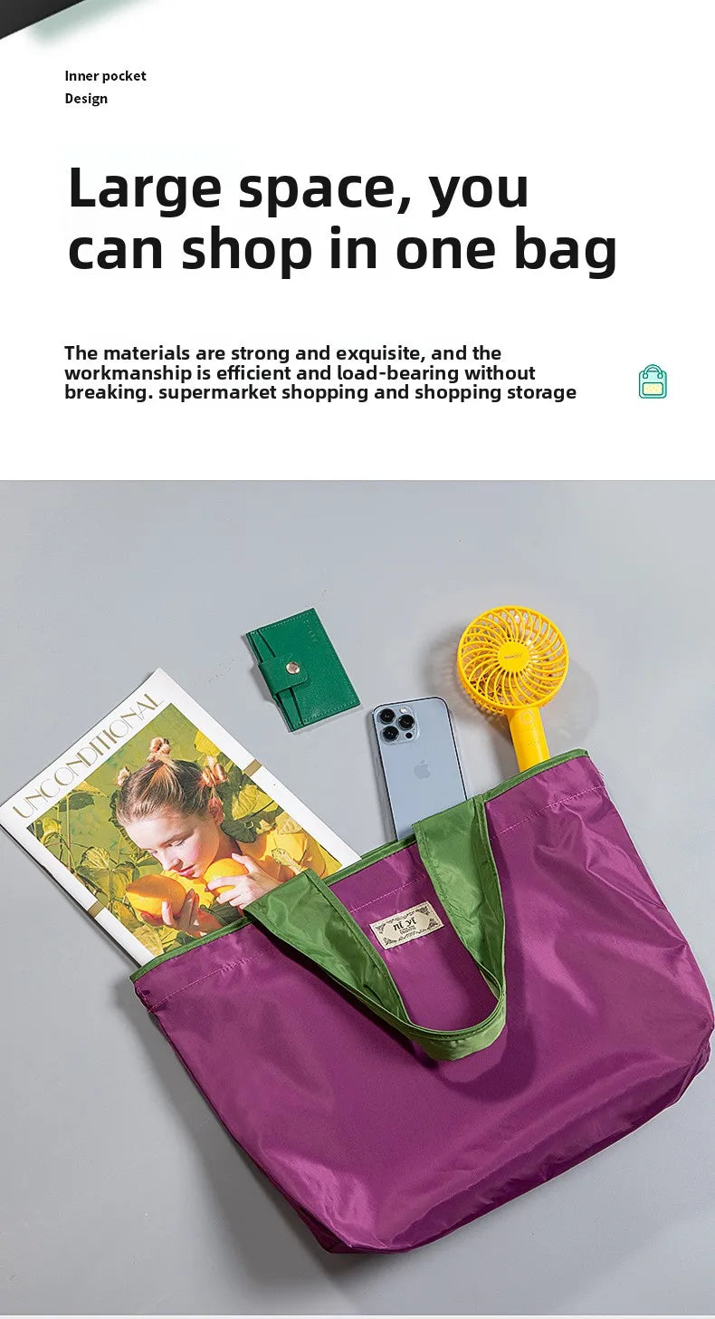 Large-sized drawstring eco-friendly supermarket shopping bag fashionable single-shoulder bag foldableportable handbag,waterproof - AMULET RING STORE