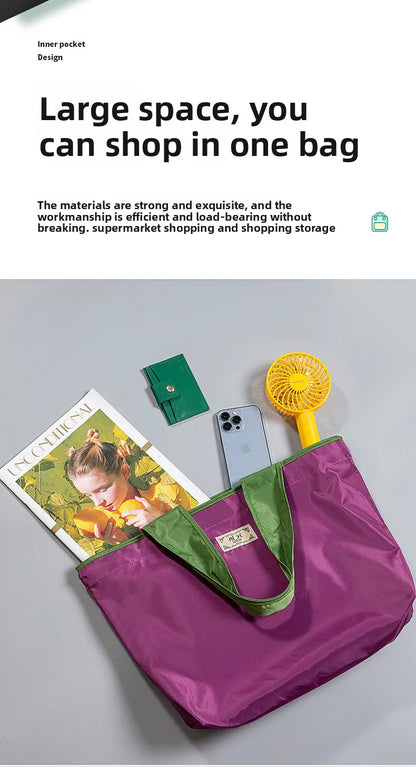 Large-sized drawstring eco-friendly supermarket shopping bag fashionable single-shoulder bag foldableportable handbag,waterproof - AMULET RING STORE