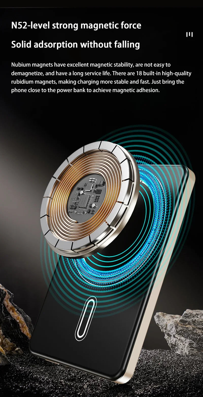 Oneplus Magsafe Power Bank Fast Charging Portable Ultra-thin Magnetic Wireless Digital Display Power Bank Usb Type C Lightning - AMULET RING STORE