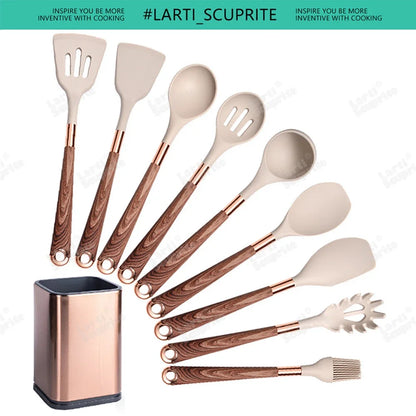 Good Quality Silicone Kitchen Utensils Set Rose Gold Plated Handle Cooking Tool Non-stick Heat Resistant Kitchenware Accessories