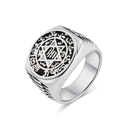 Seal Solomon Six-Pointed Star 12 Constellation Talisman Health Prosperity Ring