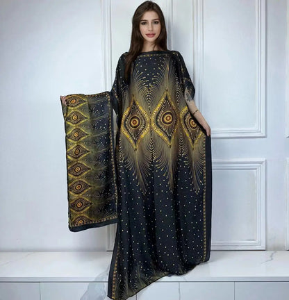 WINYI African Muslim Lady Summer Boho fashion Printed Kaftan holiday Dress loose Streetwear Abaya with belt beach dress