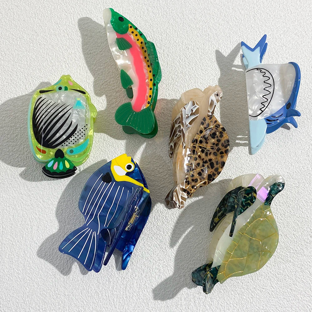 Creative Funny Acetate Tortoise Sturgeon Fish Shark Hairpin Oversize Marine Animal Barrettes Thick Hair Clip Claw Accessories - AMULET RING STORE