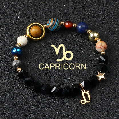 Universe Galaxy Eight Planets 12 Constellation Bracelets for Women Natural Stone Solar System Bracelets Libra Virgo Leo Jewelry