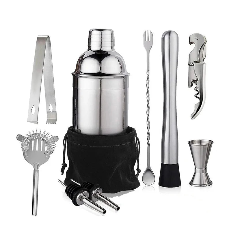 6/7/10pcs Stainless Steel Cocktail Shaker Bartending Tools Bartender Kit Martini Sharker Drink Mixer Set With Storage Bag - AMULET RING STORE