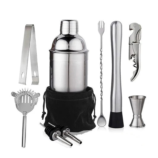 6/7/10pcs Stainless Steel Cocktail Shaker Bartending Tools Bartender Kit Martini Sharker Drink Mixer Set With Storage Bag - AMULET RING STORE