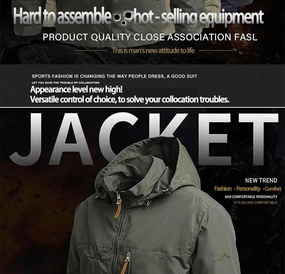 Winter Jacket Fashion Coat Hoodies Camping Hiking Jacket Men's Casual Waterproof Jacket Windbreaker Men Outerwear Men's Clothes